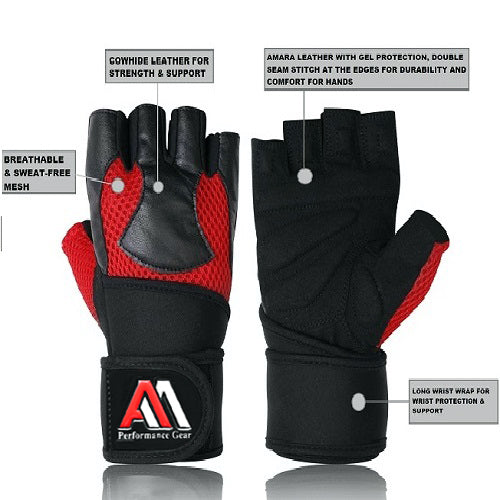 Leather Gloves with Wrist Support Wrap